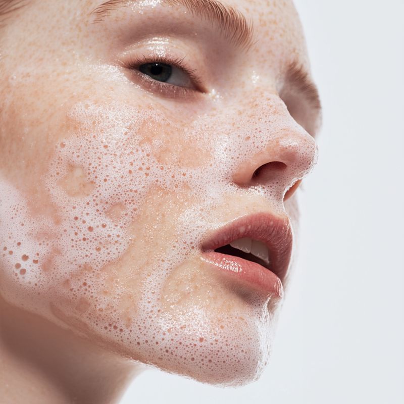 Model wearing REMAKE Hello Tangelo Cleanser, highlighting clean Australian skincare and glowing complexion