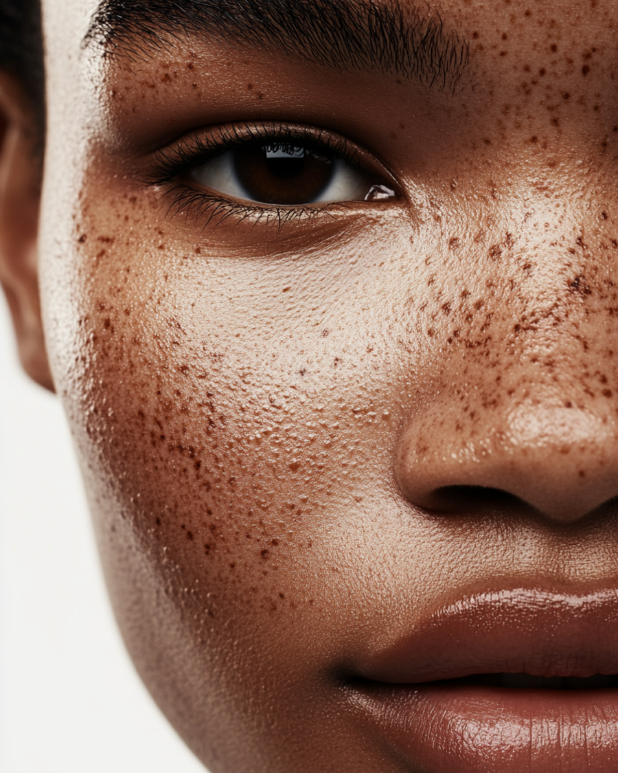 Macro image of hydrated glowing skin from using moisture mask