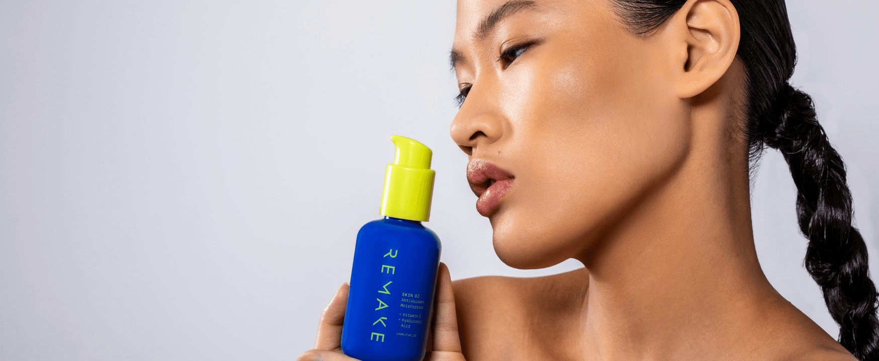 Close up of model with REMAKE Skin OJ Moisturiser, vitamin C antioxidant skincare for radiant hydrated skin