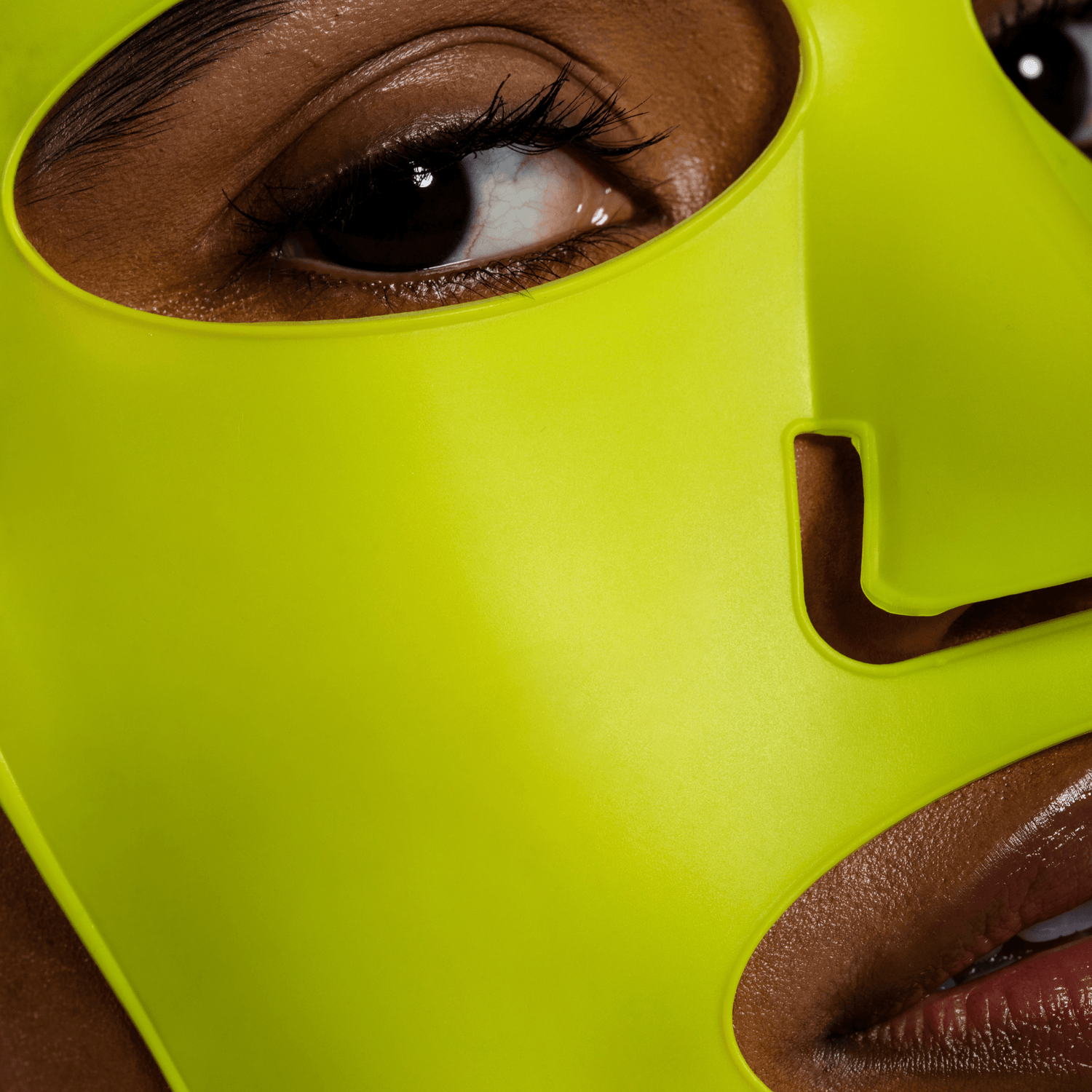 Model wearing REMAKE reusable silicon sheet mask.